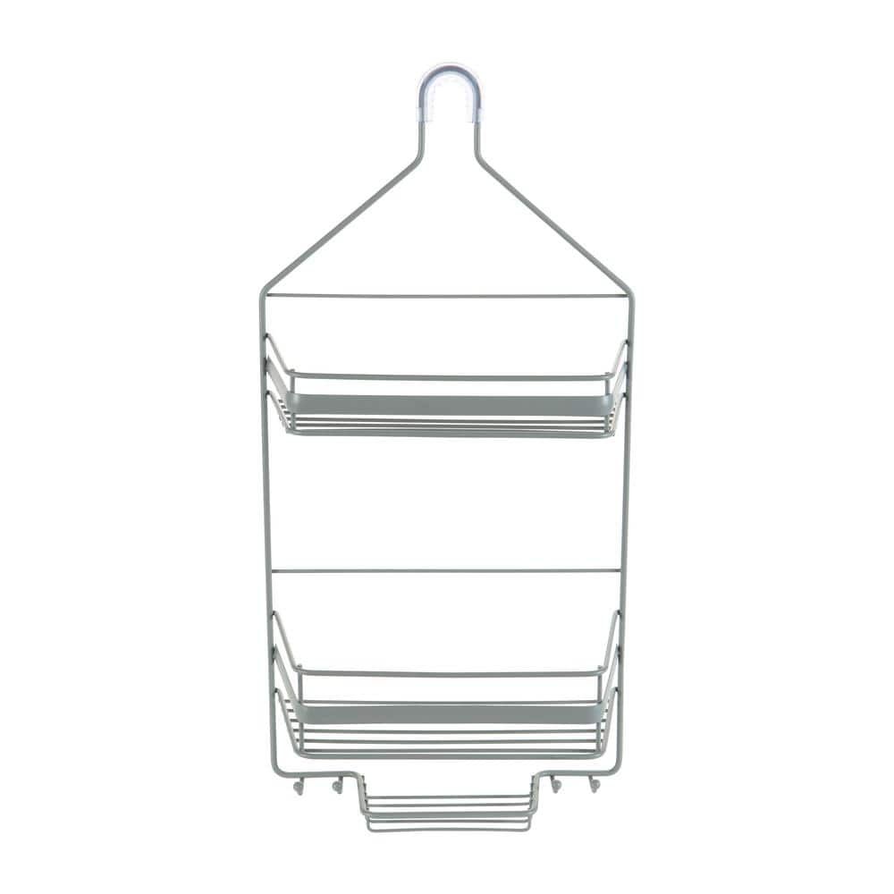 Gray Metal 2-Tier Suction Mount Shower Organizer