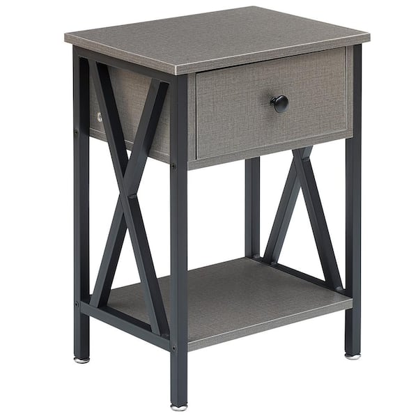 VECELO 1 Drawer, Light Gray Versatile Nightstands X-Design Side End Table Night Stand with 21.7 in. H x 11.8 in. W x 15.8 in. L