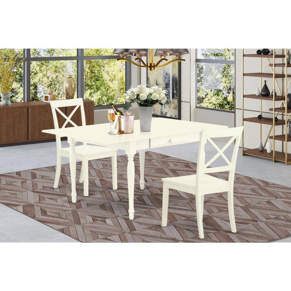 3-Piece Linen White Finish Solid Wood Top with Dropleaf Dining Table Set
