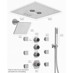 26-Spray Patterns 16, 6 in. 2.5 GPM Ceiling mount Fixed Shower Head with Handheld with LED, Music in Brushed Nickel
