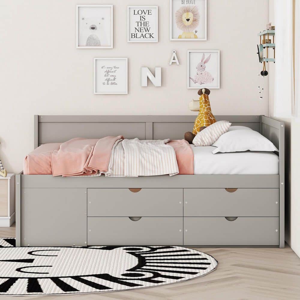 Gray Wood Frame Full Size Daybed with Drawers and Shelves price history on PriceWatchPro