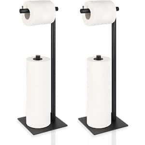 Freestanding Black Toilet Paper Holder Stand with Reserve Storage Holder, Set of 2