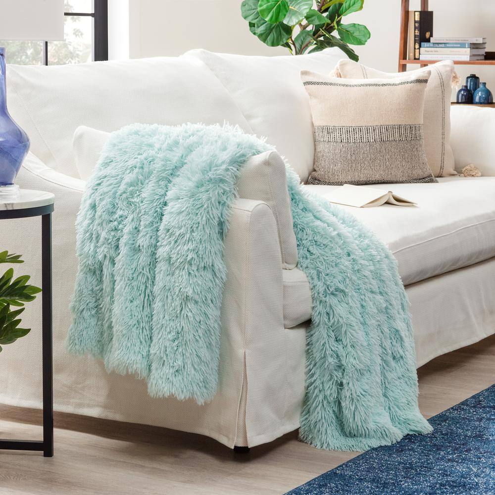 Turquoise Faux Fur Reversible Throw Blanket 50" x 65"