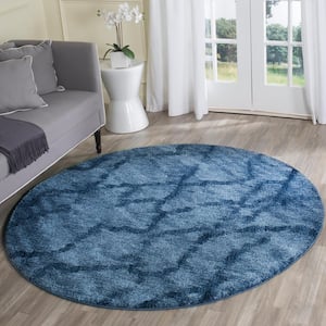Retro Blue/Dark Blue 6 ft. x 6 ft. Round Abstract Area Rug