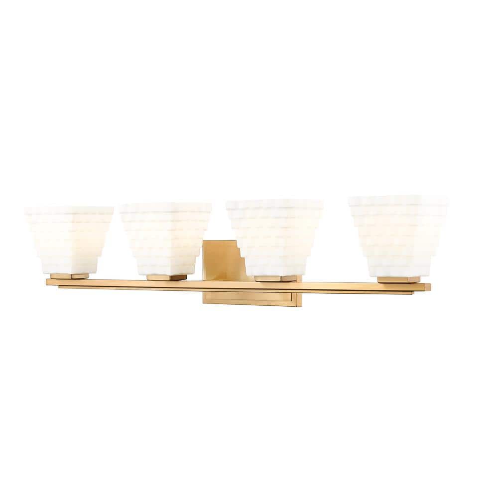 Annalise 32 in. 4 Light Modern Gold Vanity Light with Matte Opal Glass Shad