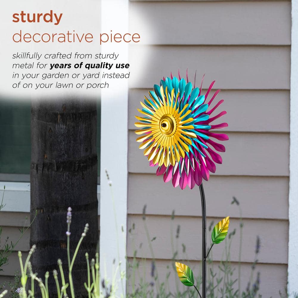 47" Multicolor Iron Daisy Wind Spinner Garden Stake