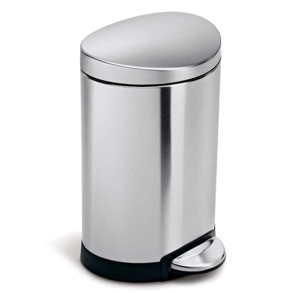 6L Semi-Round Step Bathroom Trash Can, Brushed Stainless Steel