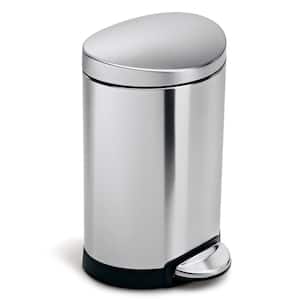 6-Liter Fingerprint-Proof Brushed Stainless Steel Semi-Round Step-On Trash Can