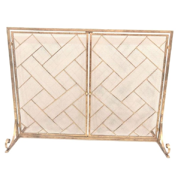 Barton 44 in. x 33 in. Free Standing Fireplace Screen 2 Panel Indoor Living Room Flat Gold