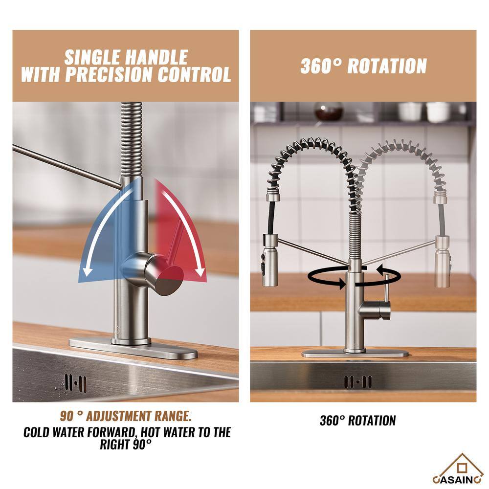 Brushed Nickel Pull Down Kitchen Faucet with Deck Plate