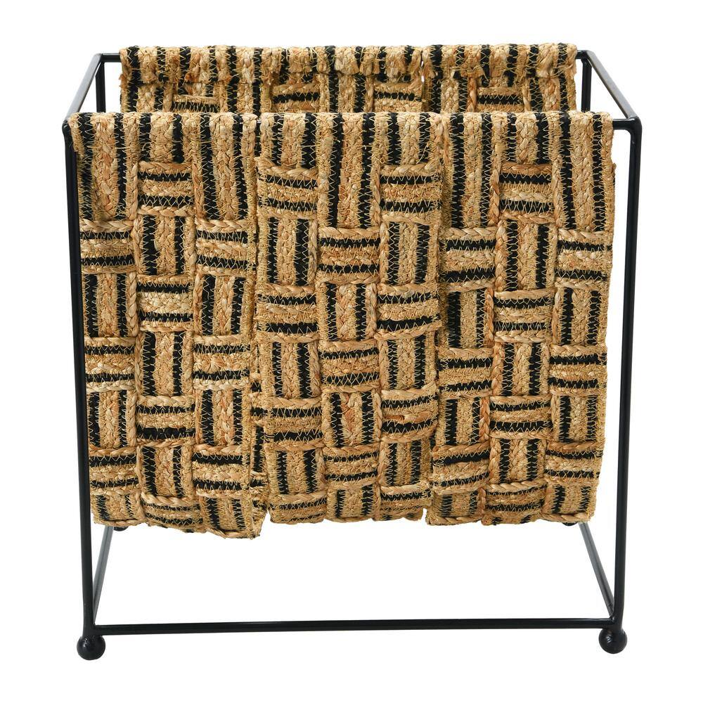 Natural Jute and Black Metal Freestanding Magazine Holder