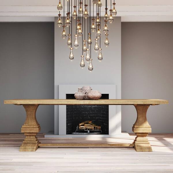 Urban Woodcraft Castello, Natural Reclaimed Wood Top, 78 in. x 98 in. Double Pedestal Base Dining Table, 8 seating capacity
