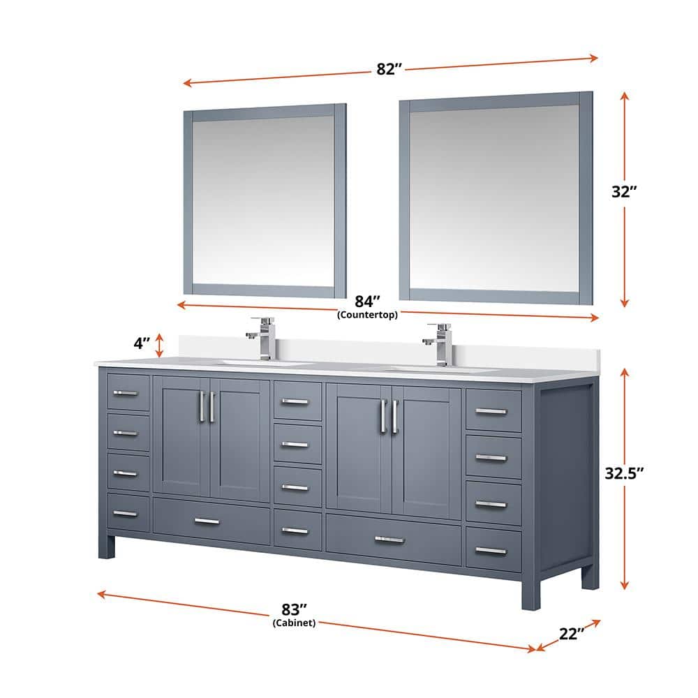 Jacques 84-Inch Dark Grey Double Sink Freestanding Vanity with White Cultured Marble Top