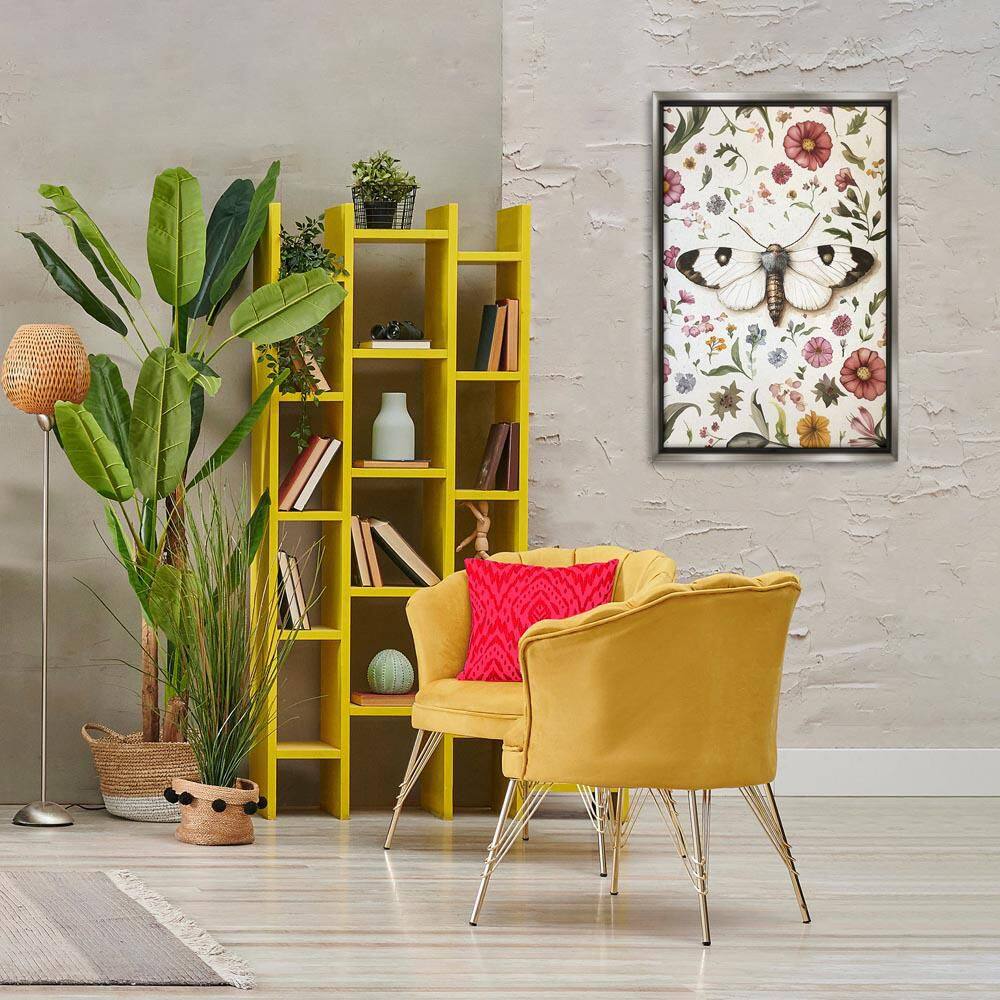 White Moth and Botanicals by The Dutch Lady Gray Floater Frame Nature Graphic Art Print 31 in. x 21 in. price history on PriceWatchPro