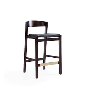 Klismos 36.75 in. Black and Dark Walnut Low Back Beech Wood Counter Height Bar Stool