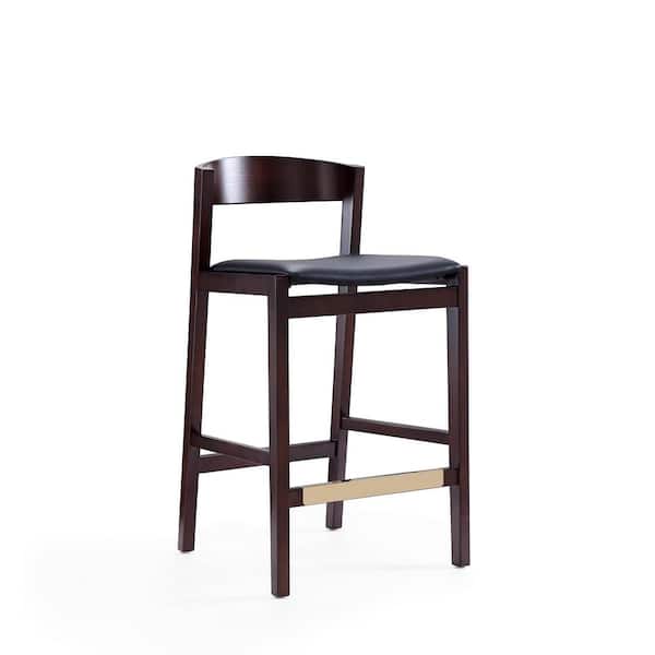 Manhattan Comfort Klismos 36.75 in. Black and Dark Walnut Low Back Beech Wood Counter Height Bar Stool
