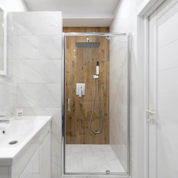 Rain Single Handle 2-Spray with Valve 1.8 GPM 12 in. Shower Faucet Pressure Balance Dual Shower Heads in Chrome