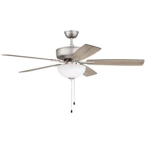 Pro Plus 211 52 in. Indoor Brushed Satin Nickel Finish Dual Mount Ceiling Fan w/Reversible Blades & White Bowl Light