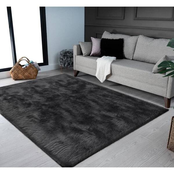 Comfy Super Soft Charcoal Grey Rug Furry Microfibre Bedroom Living Mat 