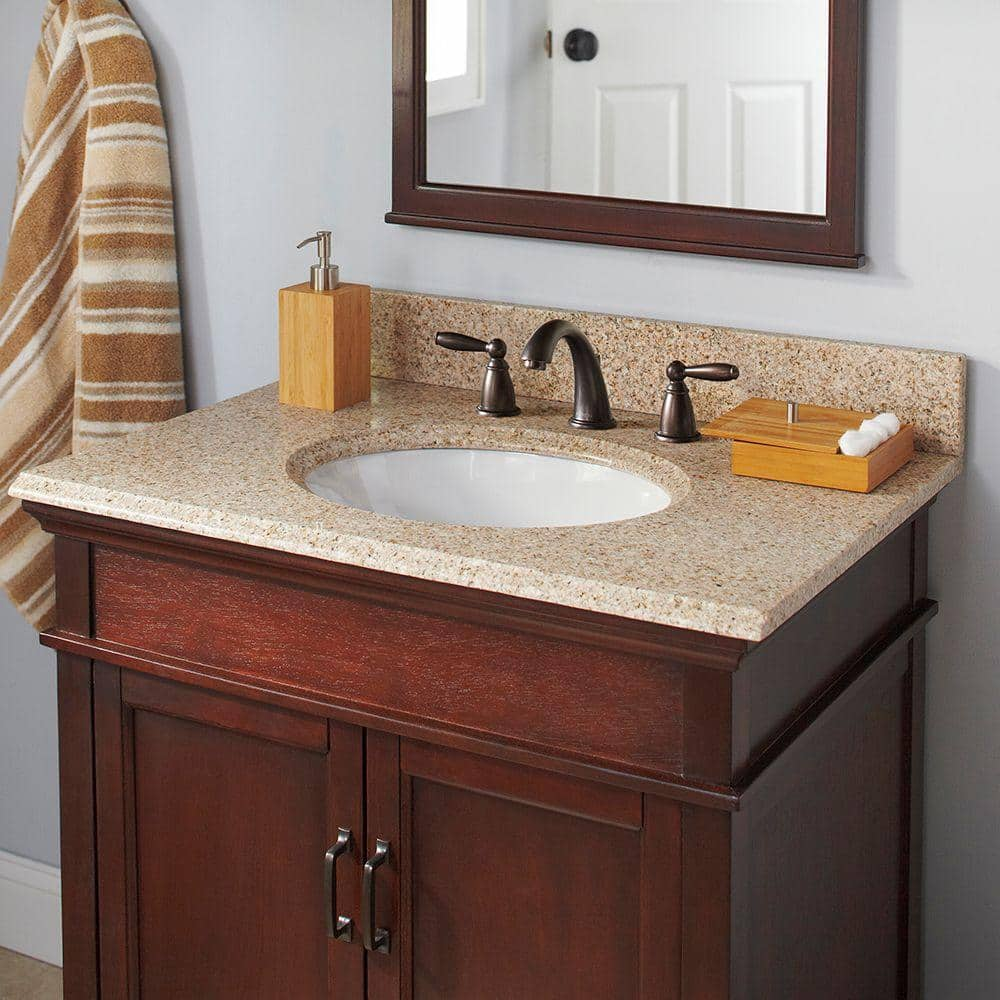 Pegasus 37 In W Granite Vanity Top In Beige With White Basin 37682 The Home Depot