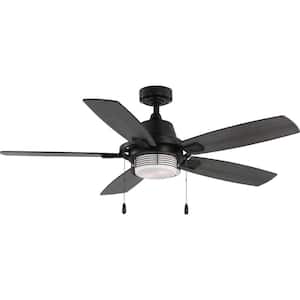 Freestone 52 in. Indoor Matte Black Transitional Ceiling Fan with 3000K Light Bulbs Included with Remote for Living Room