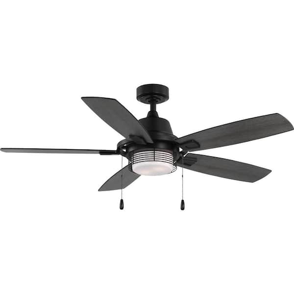 Progress Lighting Freestone 52 in. Indoor Matte Black Transitional Ceiling Fan with 3000K Light Bulbs Included with Remote for Living Room