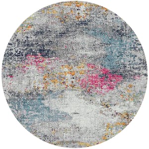 Montana Lizette Blue/Pink 7 ft. 6 in. x 7 ft. 6 in. Modern Abstract Round Area Rug