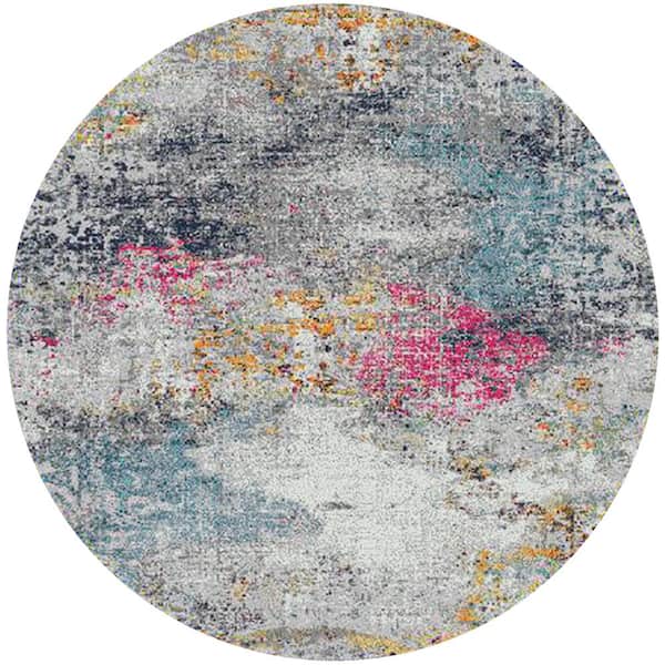 Amer Rugs Montana Lizette Blue/Pink 7 ft. 6 in. x 7 ft. 6 in. Modern Abstract Round Area Rug