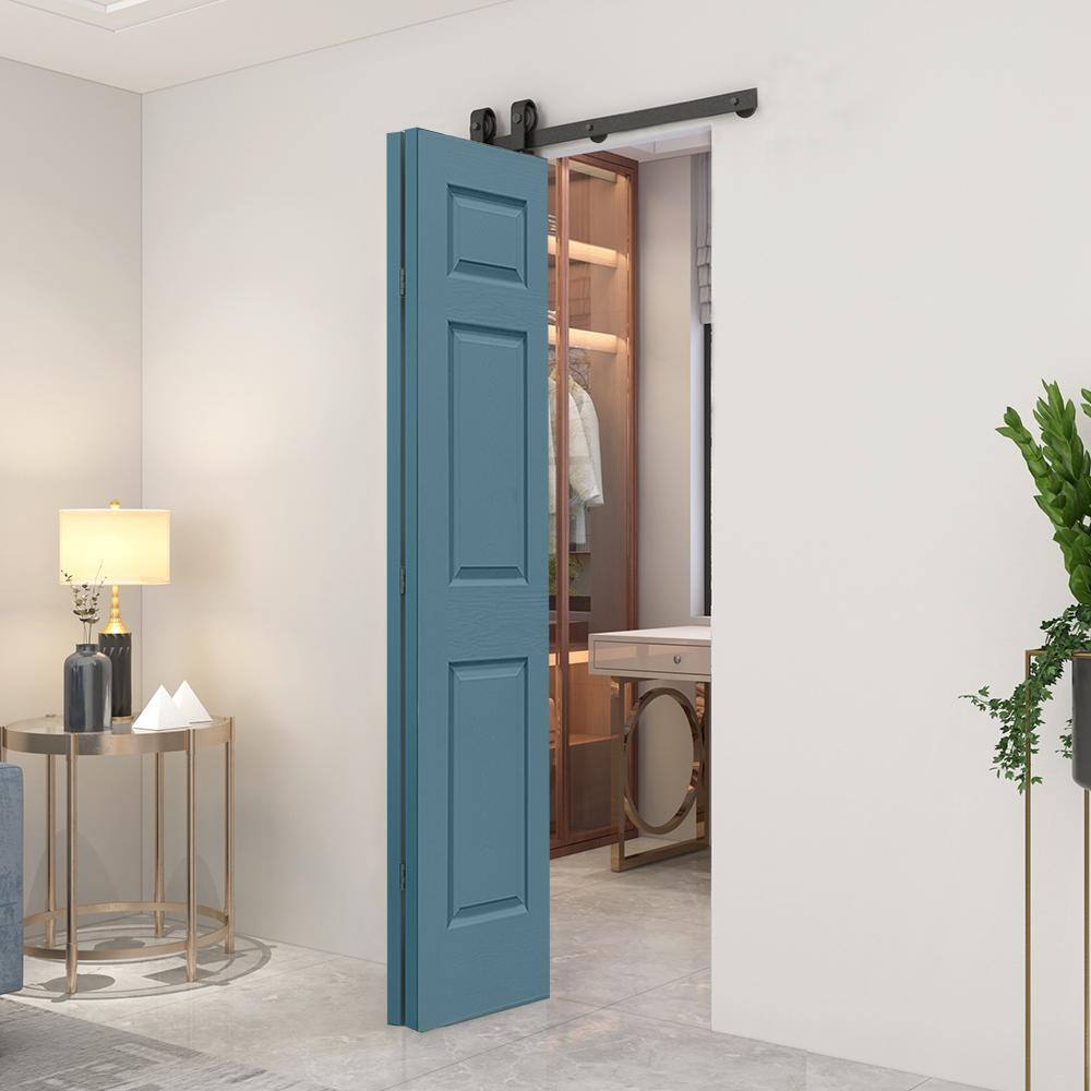 Dignity Blue MDF Bi-Fold Barn Door with Black Hardware, 30" x 80"