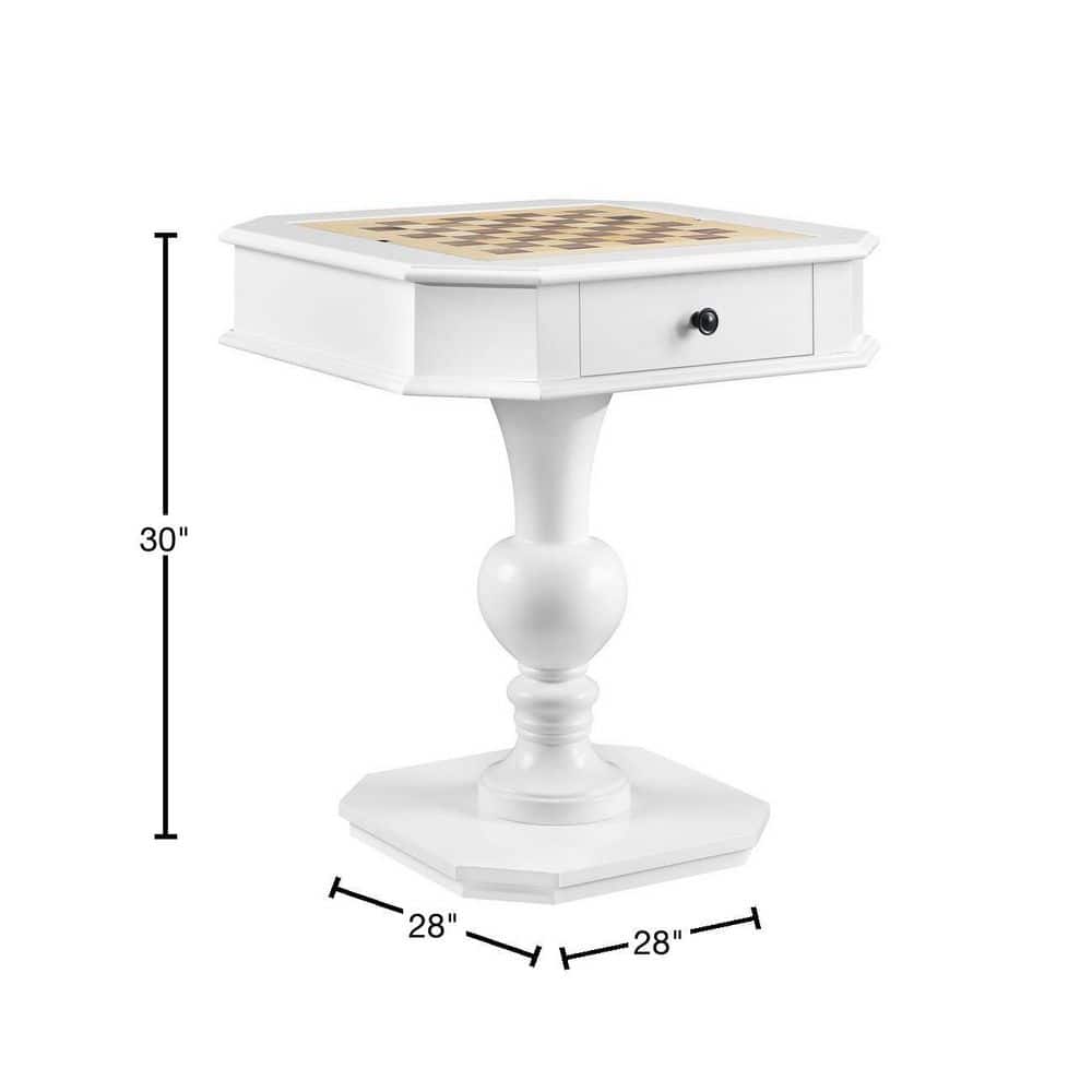 White Square Wood Game Table with Pedestal Base