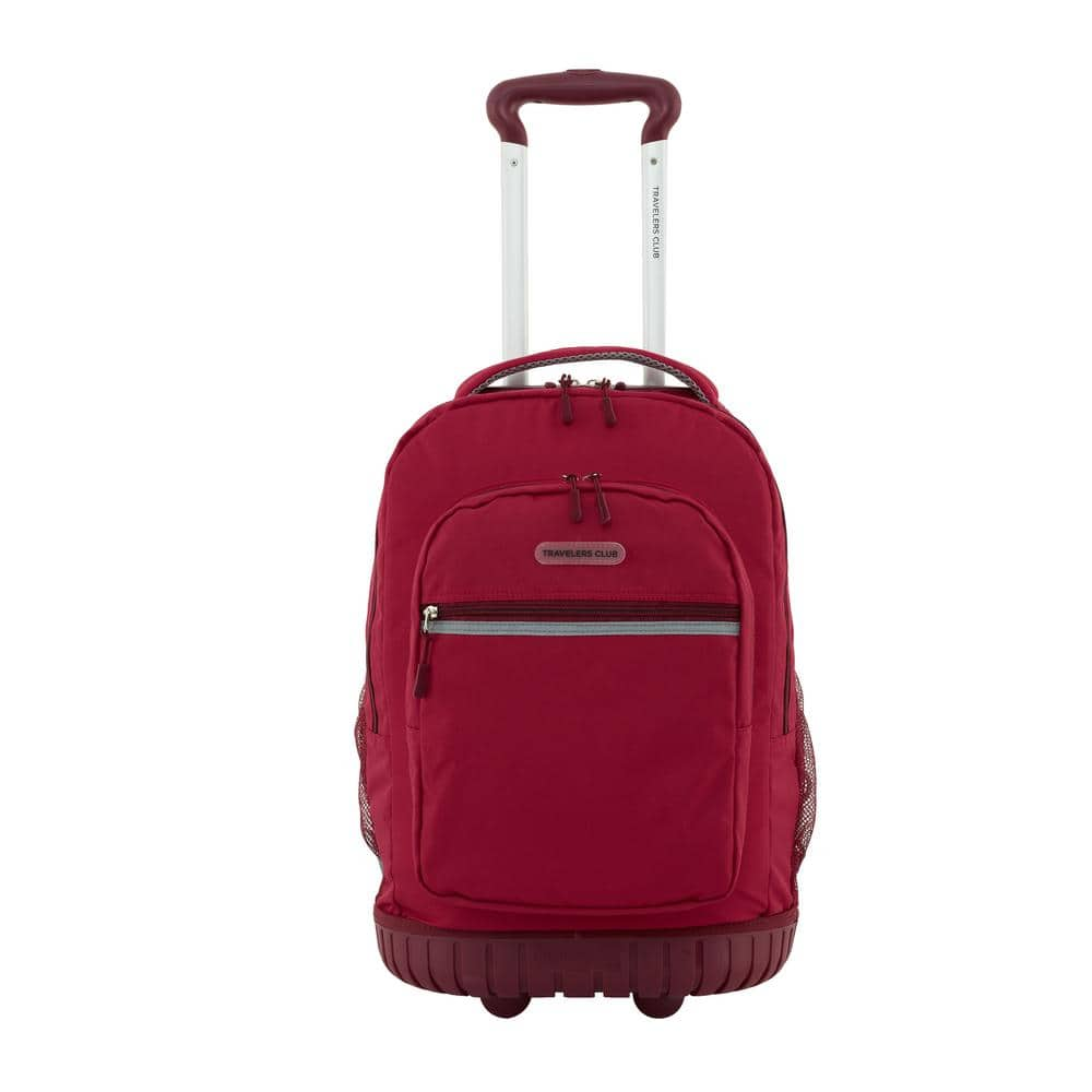 Travelers Club Rolling Backpack Red 20 inch with Laptop Compartment