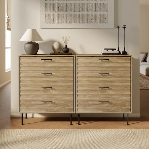 LuxenHome Brown and Black 4-Drawer Mid-Century Modern Wave 28.35
