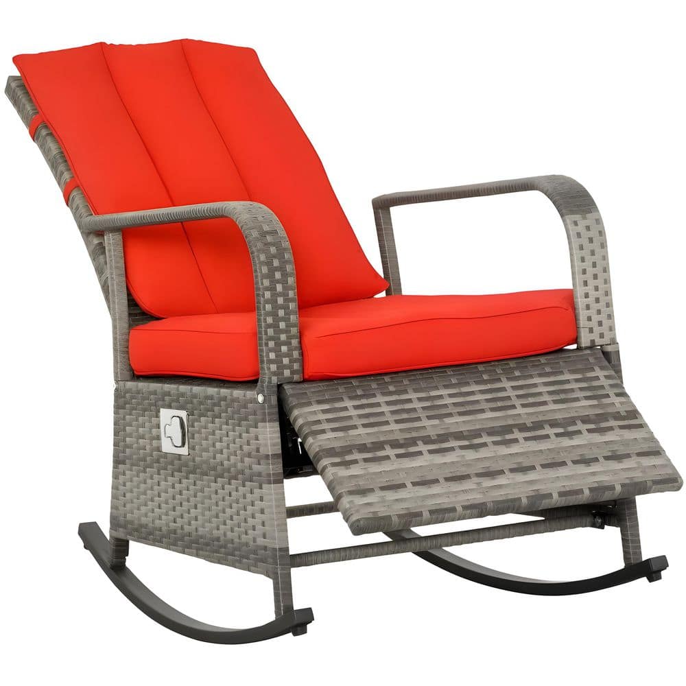 Wicker Adjustable Backrest and Footres Outdoor Rocking Chair, Rocking Rattan Recliner with Red Cushion for Yard, Patio price history on PriceWatchPro