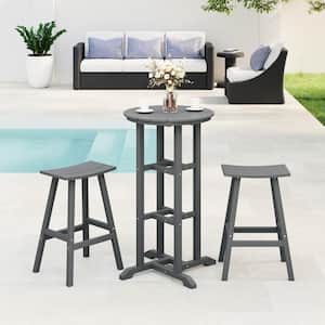 Laguna 3-Piece HDPE Weather Resistant Outdoor Patio Bar Height Bistro Set with Saddle Seat Barstools, Gray