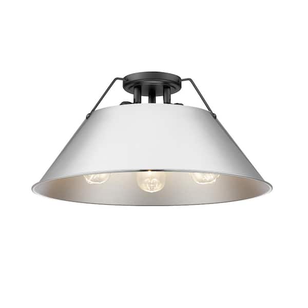 Golden Lighting Orwell 18.75 in. 3-Light Matte Black and Chrome Flush Mount