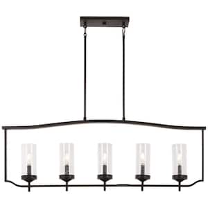 Elyton 5-Light Downtown Bronze with Gold Highlights Pendant with Clear Seedy Glass Shade