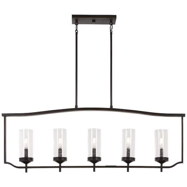 Minka Lavery Elyton 5-Light Downtown Bronze with Gold Highlights Pendant with Clear Seedy Glass Shade