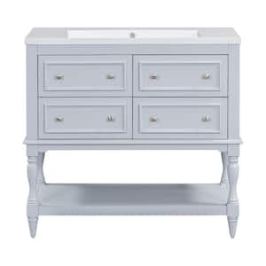 36 in. Freestanding Bath Vanity Cabinet Set in Light Blue with White Resin Sink Top, 4 Drawers and Bottom Shelves