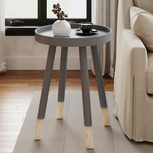 Wooden Mid-Century Modern Side Table - Round Accent Table or Nightstand With Stylish 2-Tone Pine Spindle Legs
