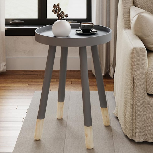 Lavish Home Wooden Mid-Century Modern Side Table - Round Accent Table or Nightstand With Stylish 2-Tone Pine Spindle Legs