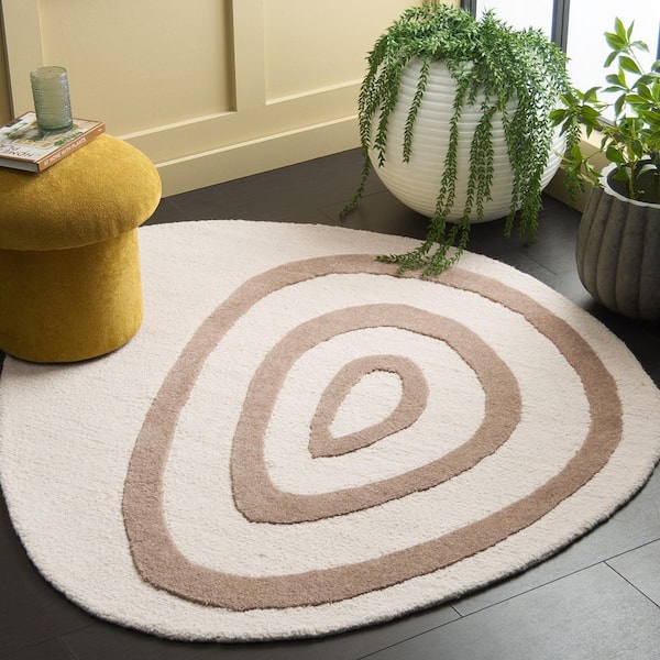 Novelty 4 ft. x 4 ft. Ivory/Brown Striped Rings Specialty Area Rug