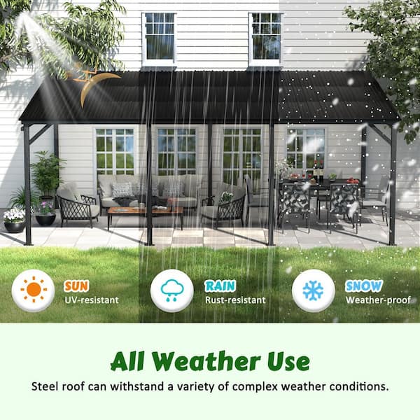 12 ft. x 20 ft. Metal Patio Covers with Sloped Roof Wall-Mount Gazebo Pergola