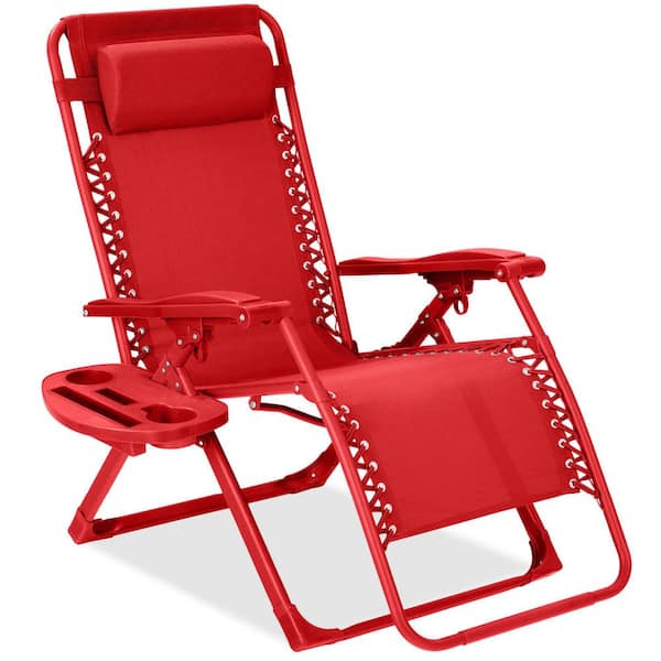 Chili Metal Zero Gravity Folding Beach Chair and Patio Recliner with Side Tray and Headrest