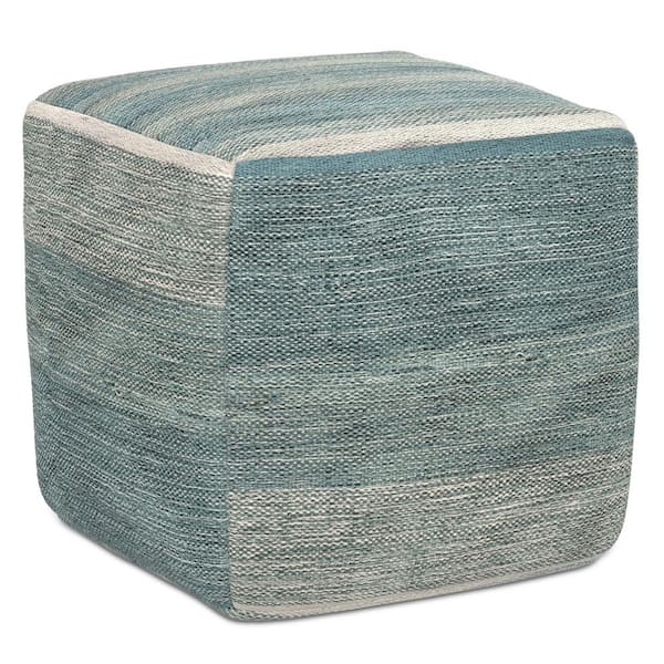 Naya Boho Cube Pouf in Blue Melange Cotton