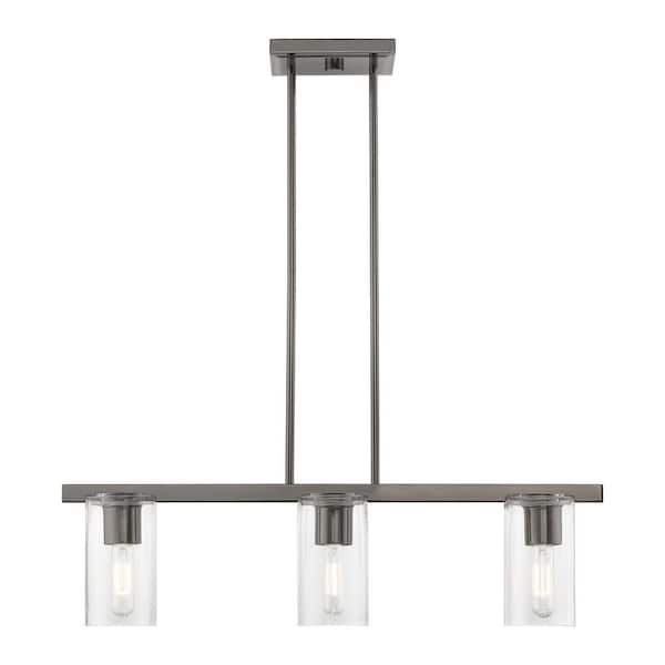 AVIANCE LIGHTING Bannock 3-Light Black Chrome Linear Chandelier with Clear Glass