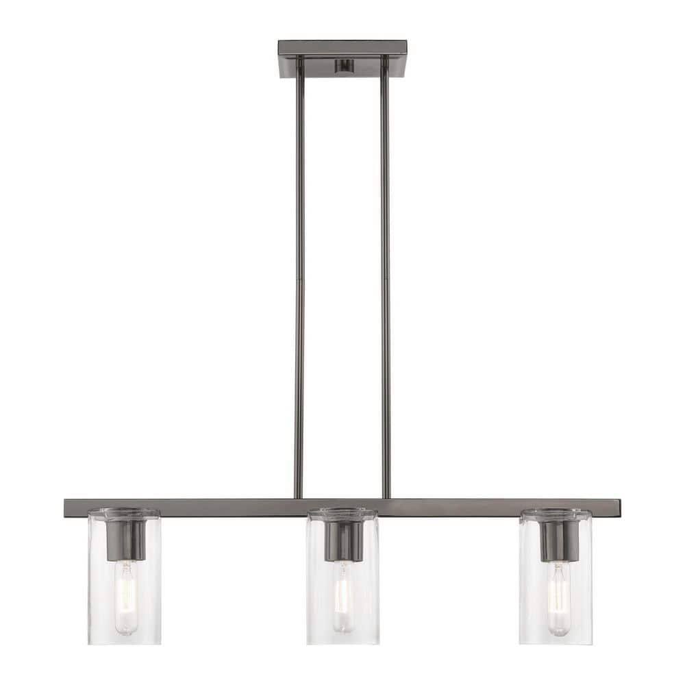 Clarion 30'' Black Chrome Linear Chandelier with Clear Glass Shades