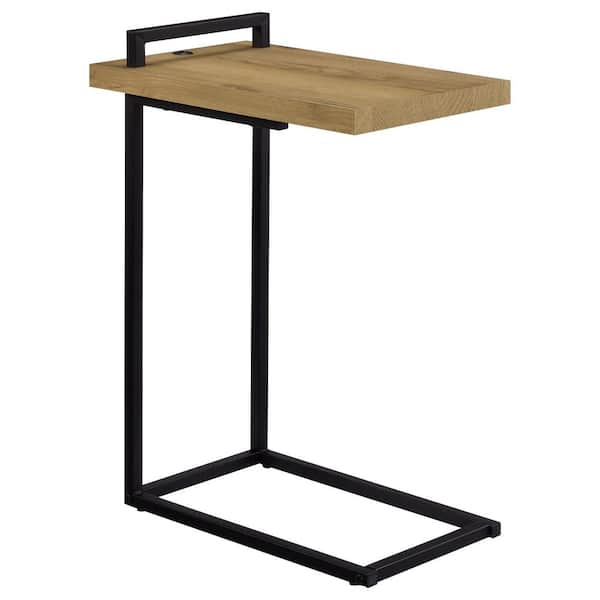 Coaster 11.5 in. Golden Oak and Black C-Shaped Wood Accent Table with USB Port