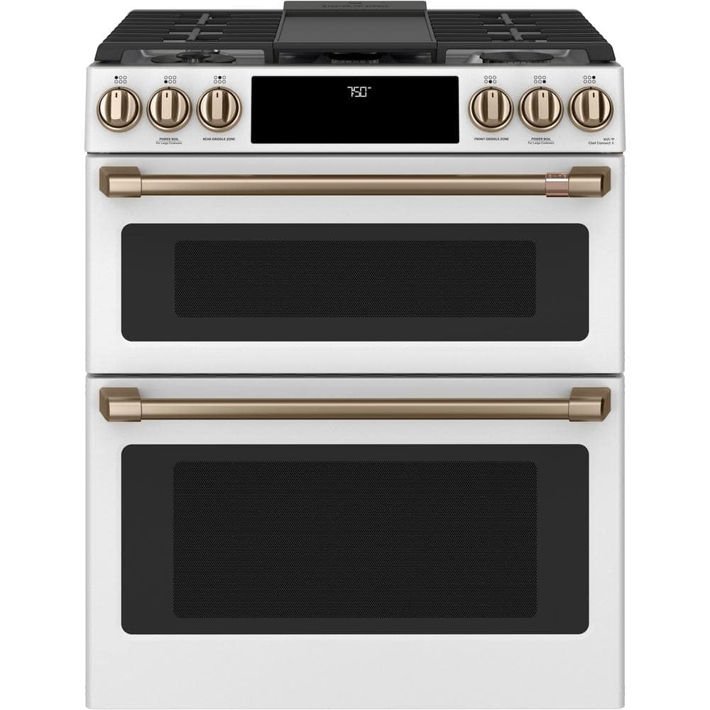 Matte White 30" Smart Double Oven Gas Range with Convection