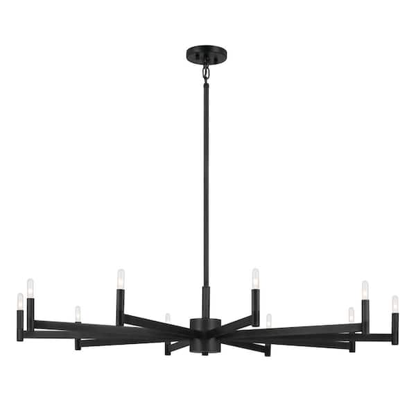 Erzo 48 in. 10-Light Black Mid-Century Modern Candle Circle Chandelier for Dining Room