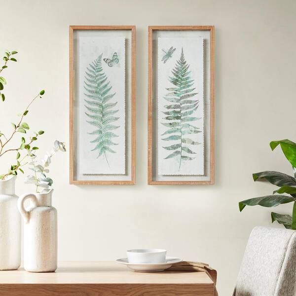アートインテリア Dimensional Fern 2-Piece Natural Wood Framed Glass Wall Art